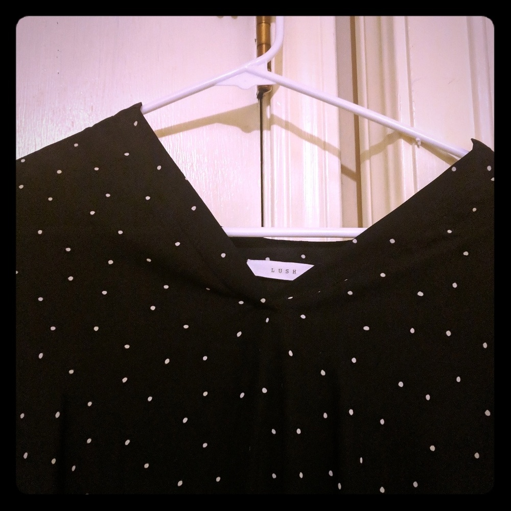 LUSH navy blue with white polka dot blouse NWOT